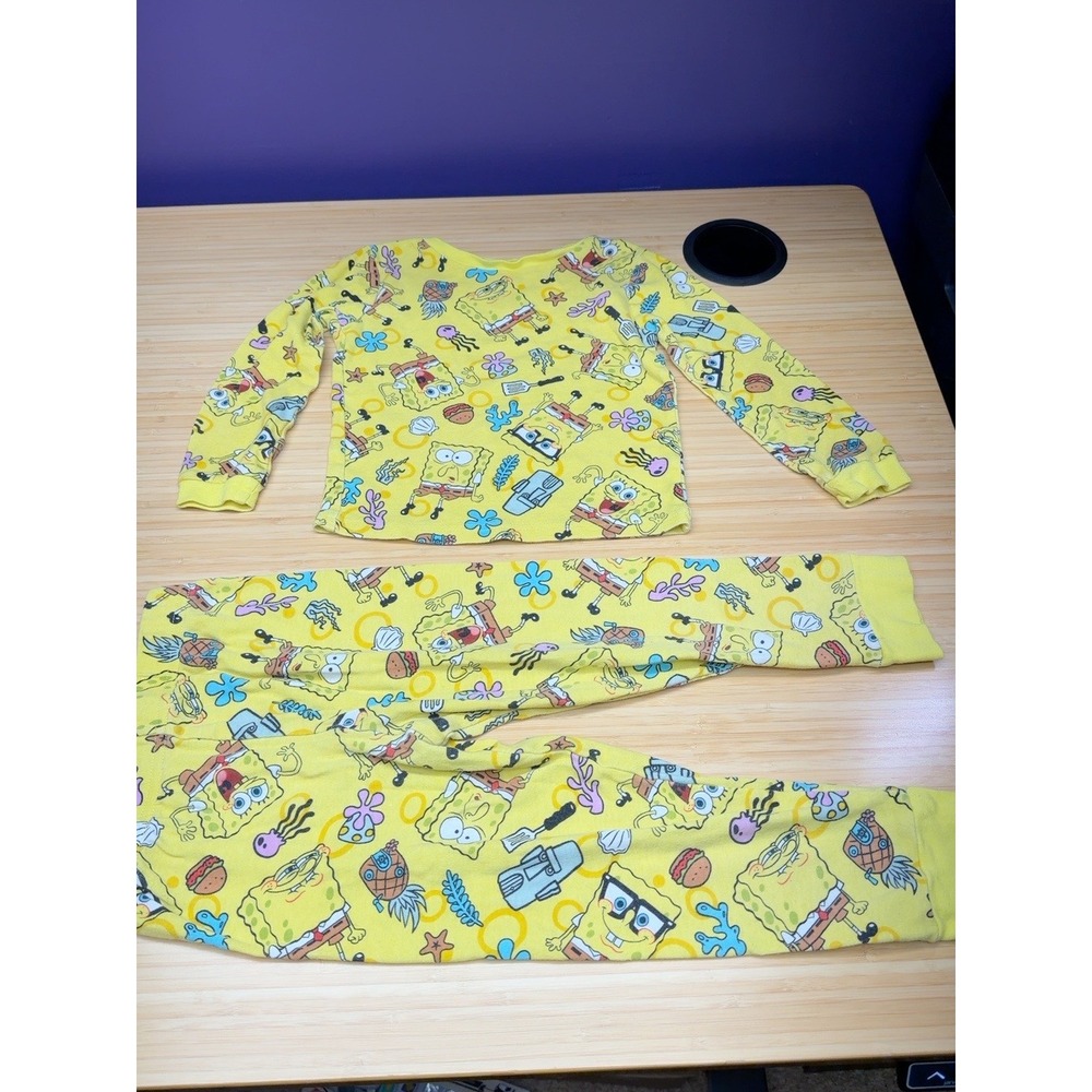 SpongeBob SquarePants Boys Size 6 Pajama Set Yellow 100% Cotton Long Sleeve